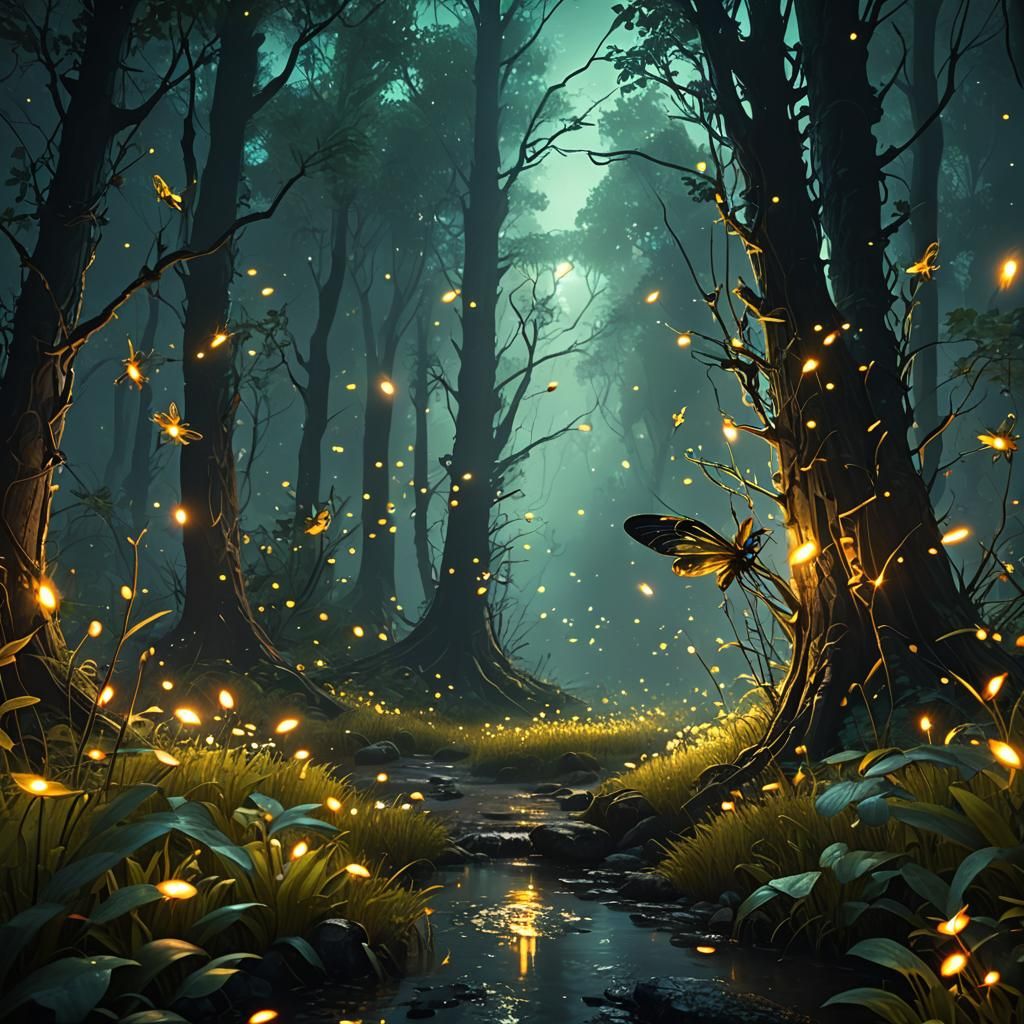 Fantasy Fireflies in Detailed Matte Painting