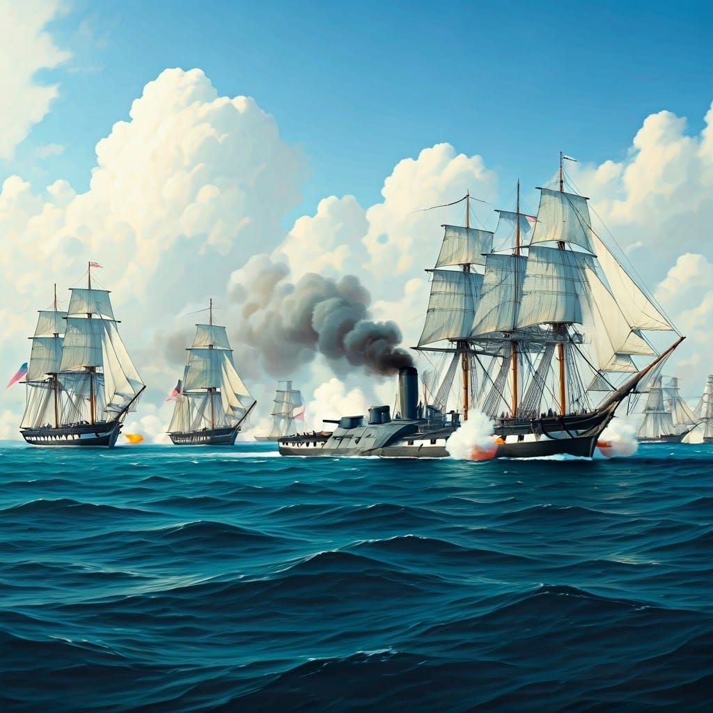 Historic Naval Clash in 19th-Century Maritime Style