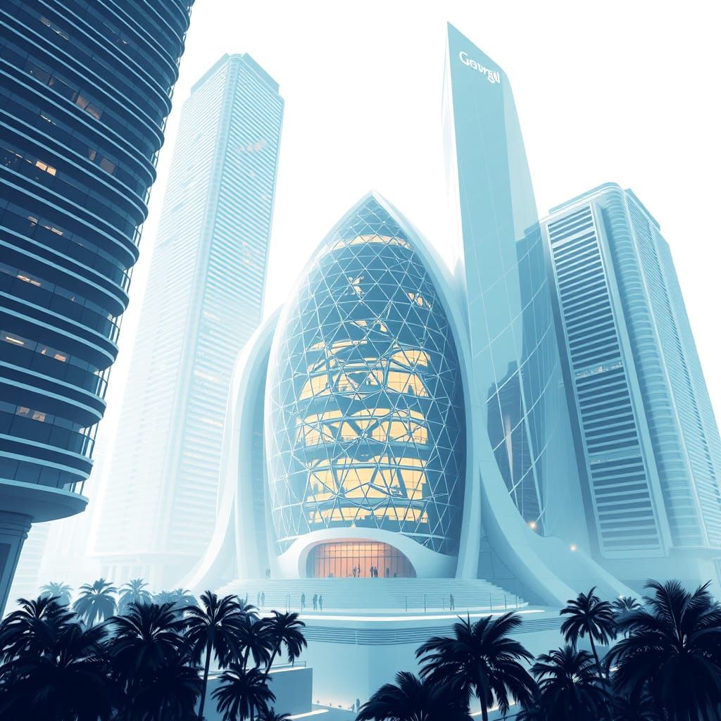 Futuristic Travel Agency Headquarters: Geometric Minimalism