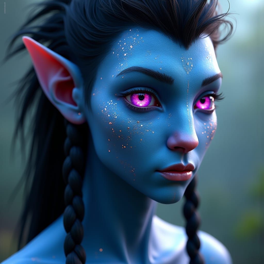 Luminescent Na'vi Portrait in Detailed Matte Painting Style