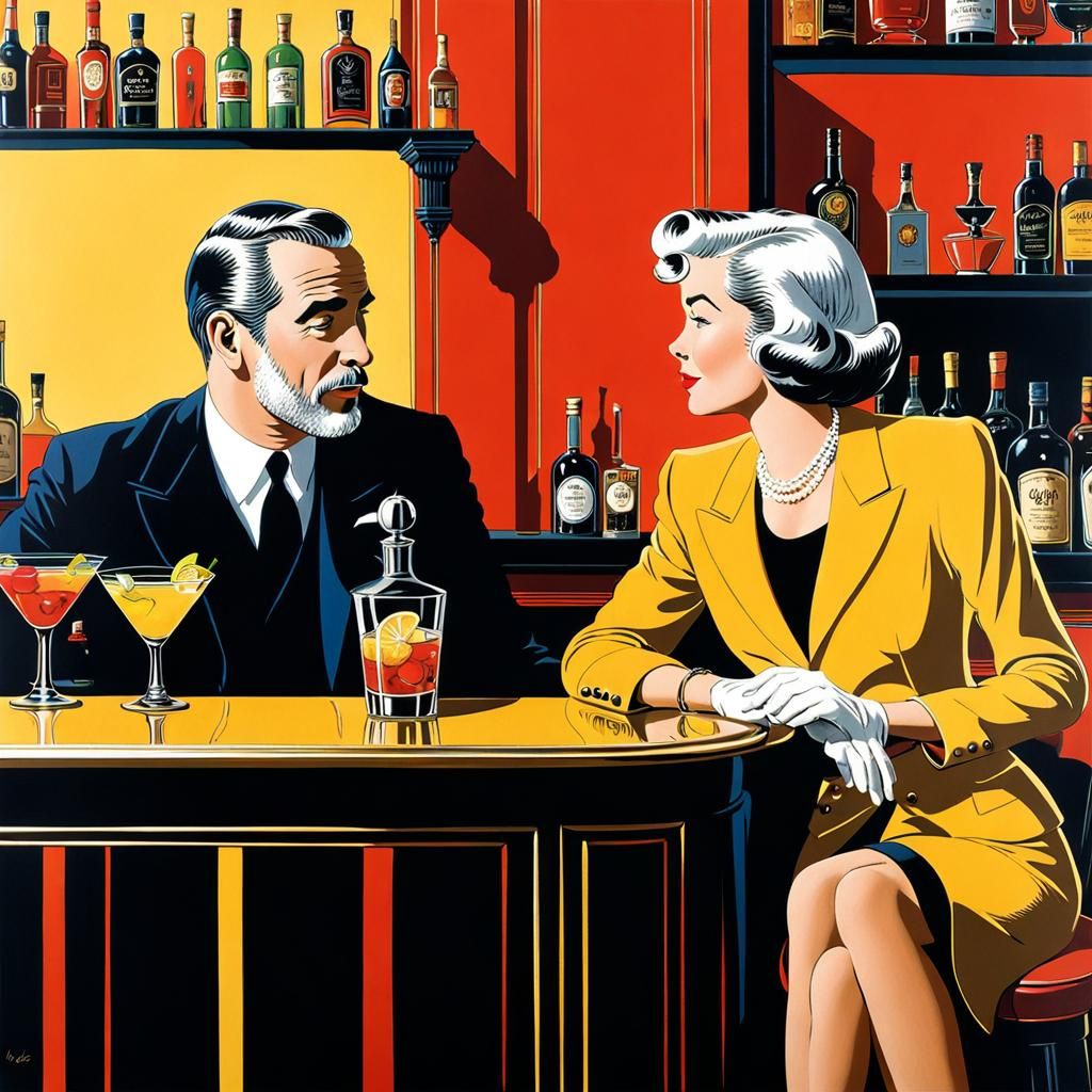 Elegant Couple in Jazz Bar, Ligne Claire Comic