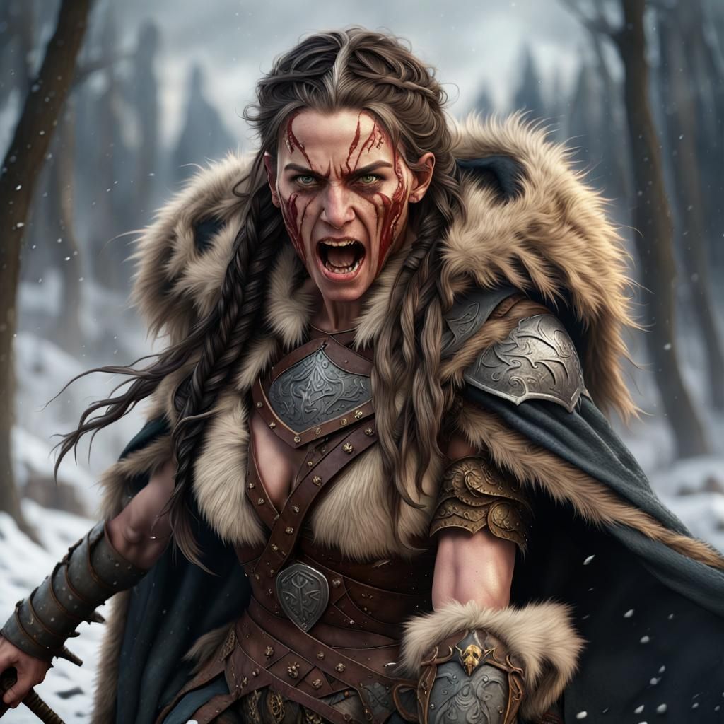 Furious Viking Warrior Woman in Detailed Matte Painting