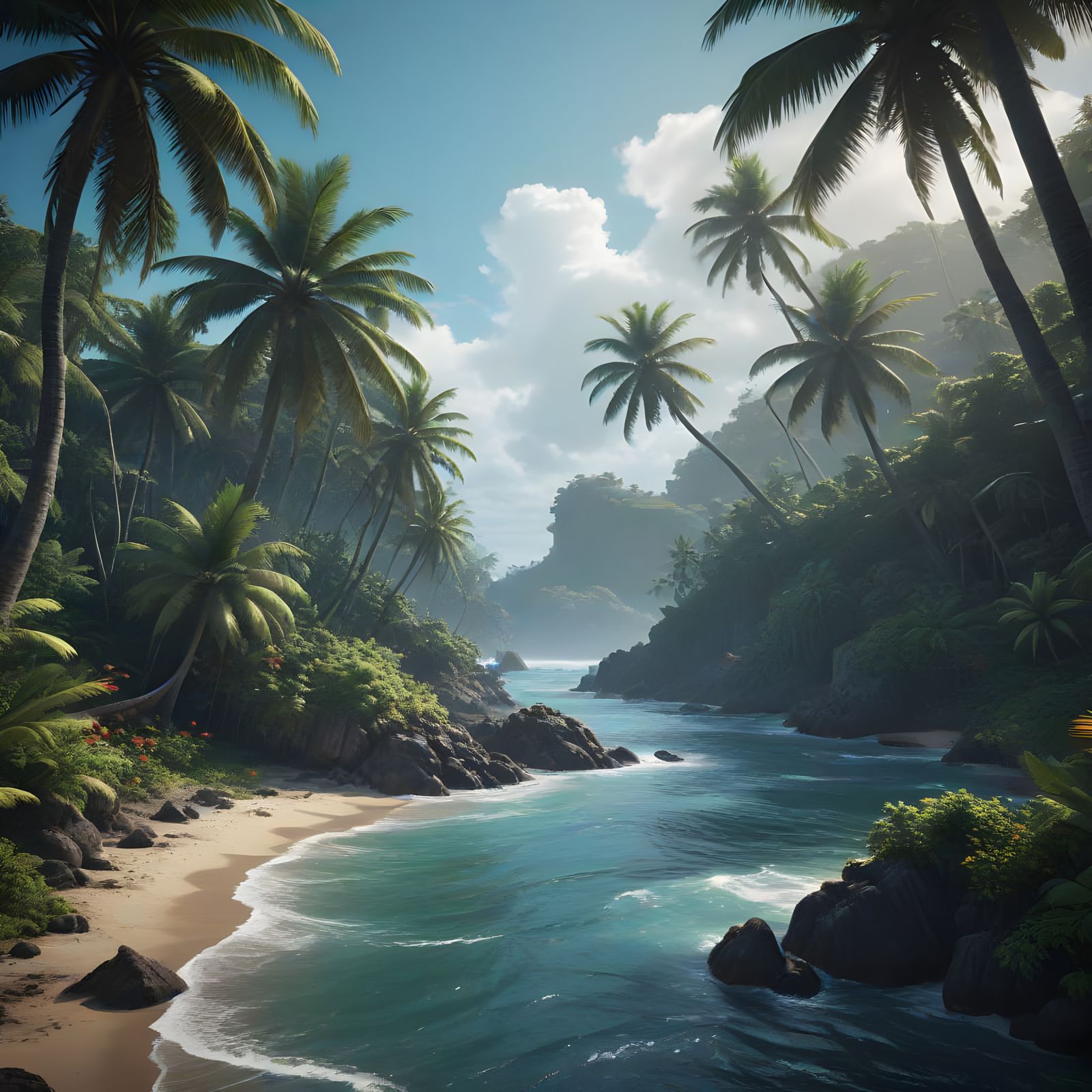 Exotic Tropical Coastline in Vibrant Colors