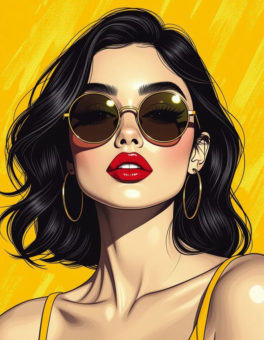 Stylish Woman Portrait in Charcoal Drawing Style