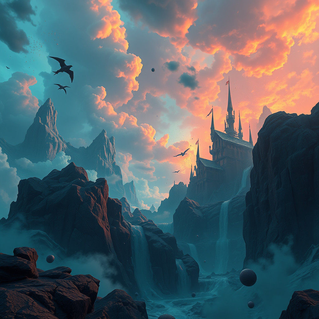 Fantastical Waterfall Matte Painting in Deep Color