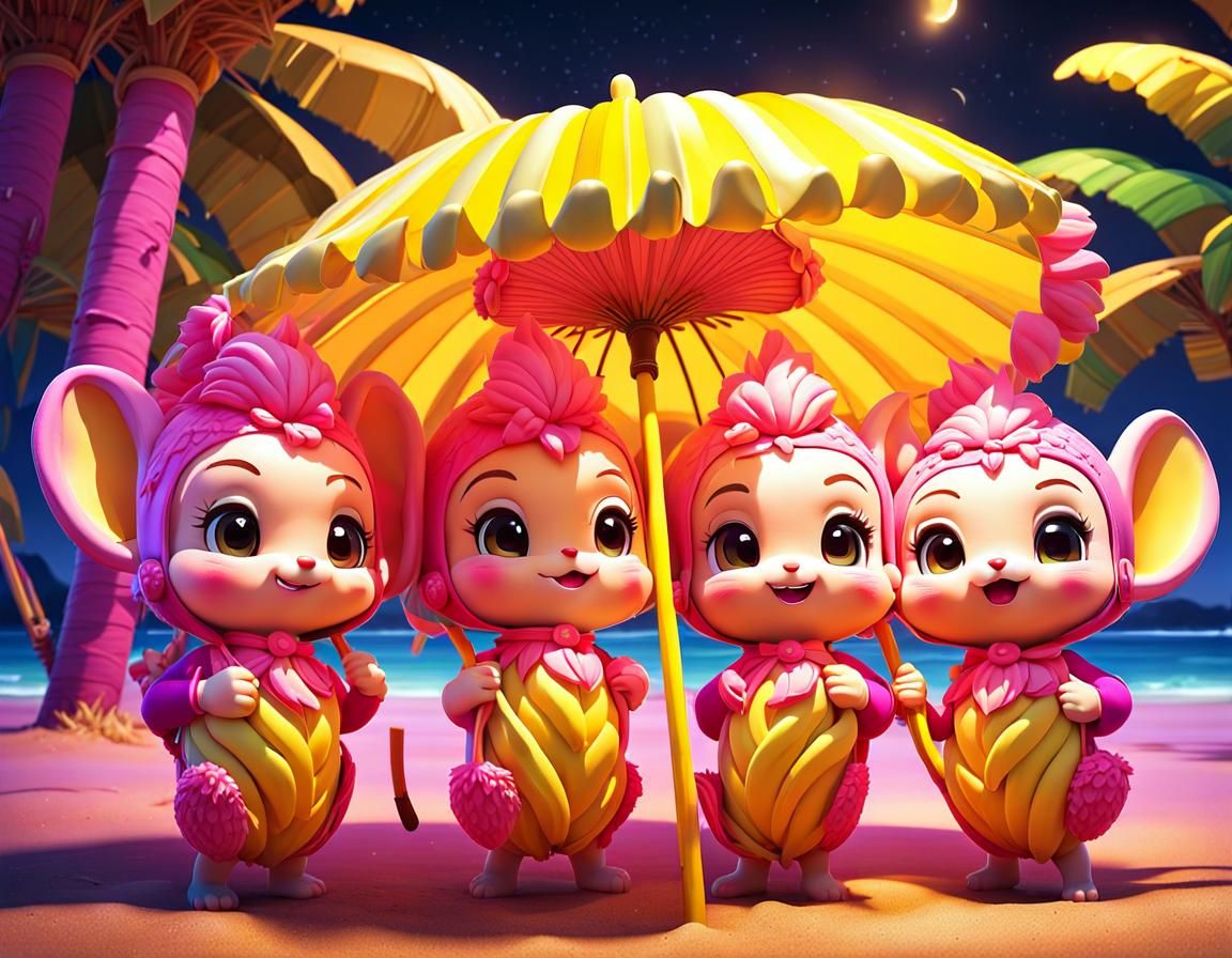 Chibi Banana Party on a Beach