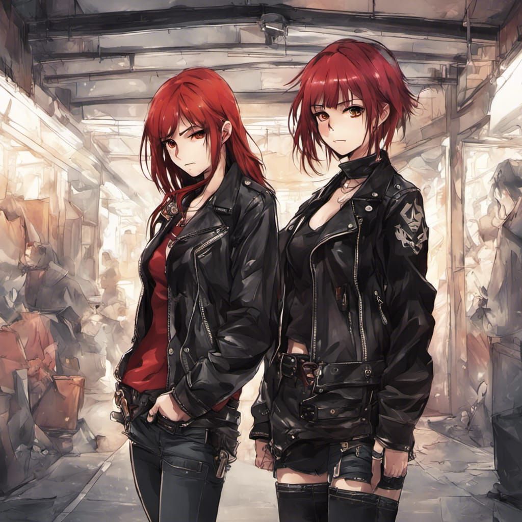 Anime Style Punk Girls with Leather Jackets