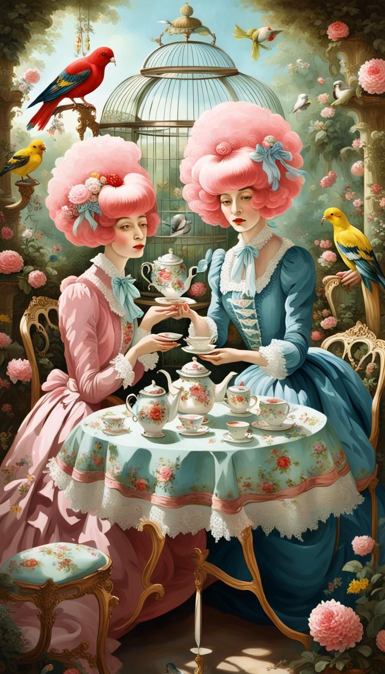Rococo Ladies in Surrealist Dream Garden