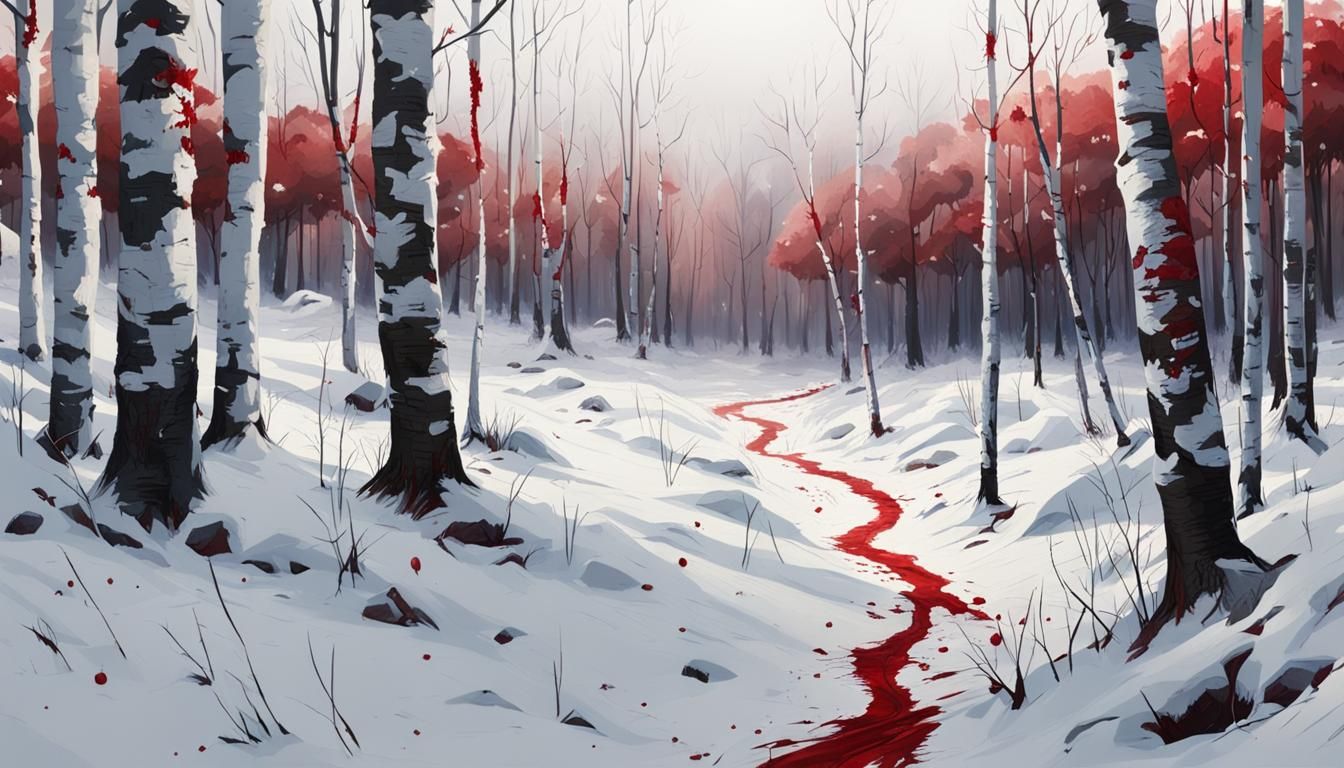 Sinister Snowy Forest: Bleeding Birches in Winter