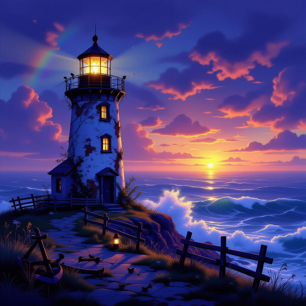 Melancholic Lighthouse at Dusk in Dramatic Lighting