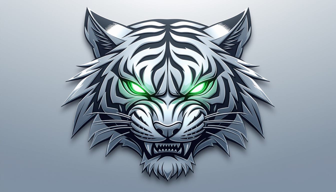 Brushed Silver Mechanical Tiger Logo Vector Art