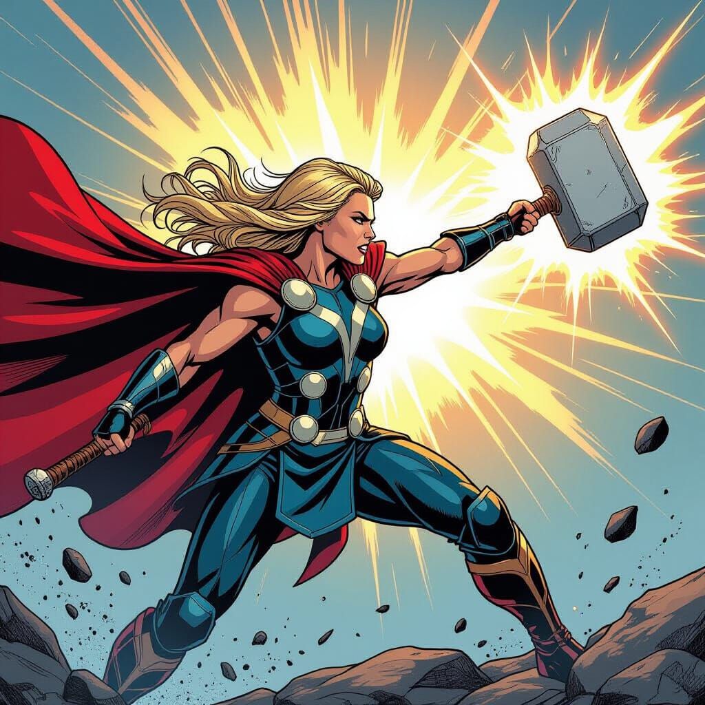Jane Foster As Thor In Dynamic Comic Art Style