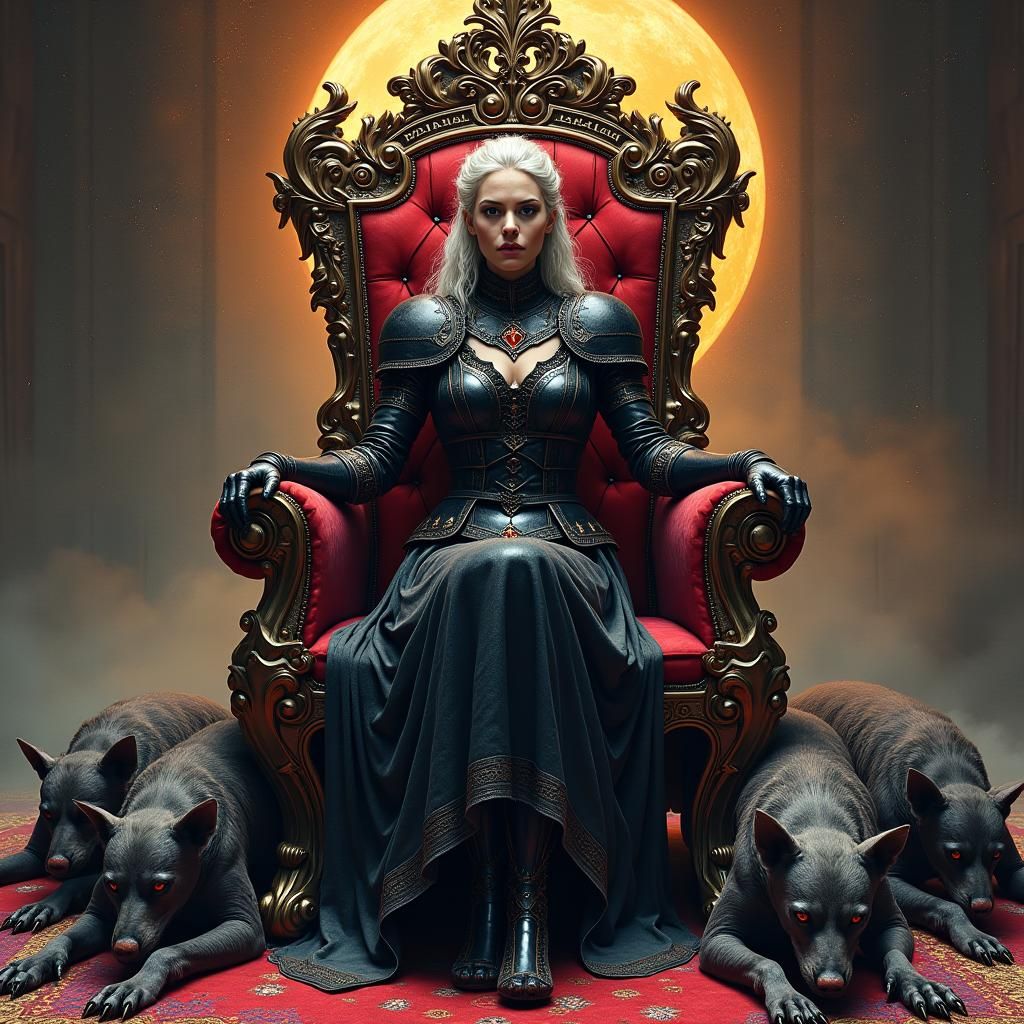 Princess on Rhodonite Throne in Dark Fantasy Style