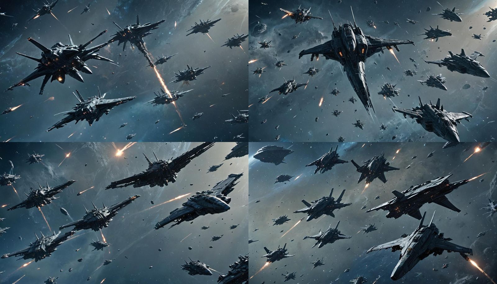 Realistic Space Battle Scene with Human vs Alien Ships