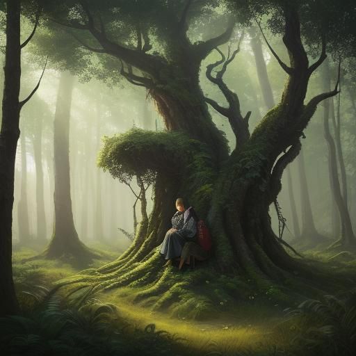 Young Shadar-Kai Girl in Evergreen Forest Concept Art