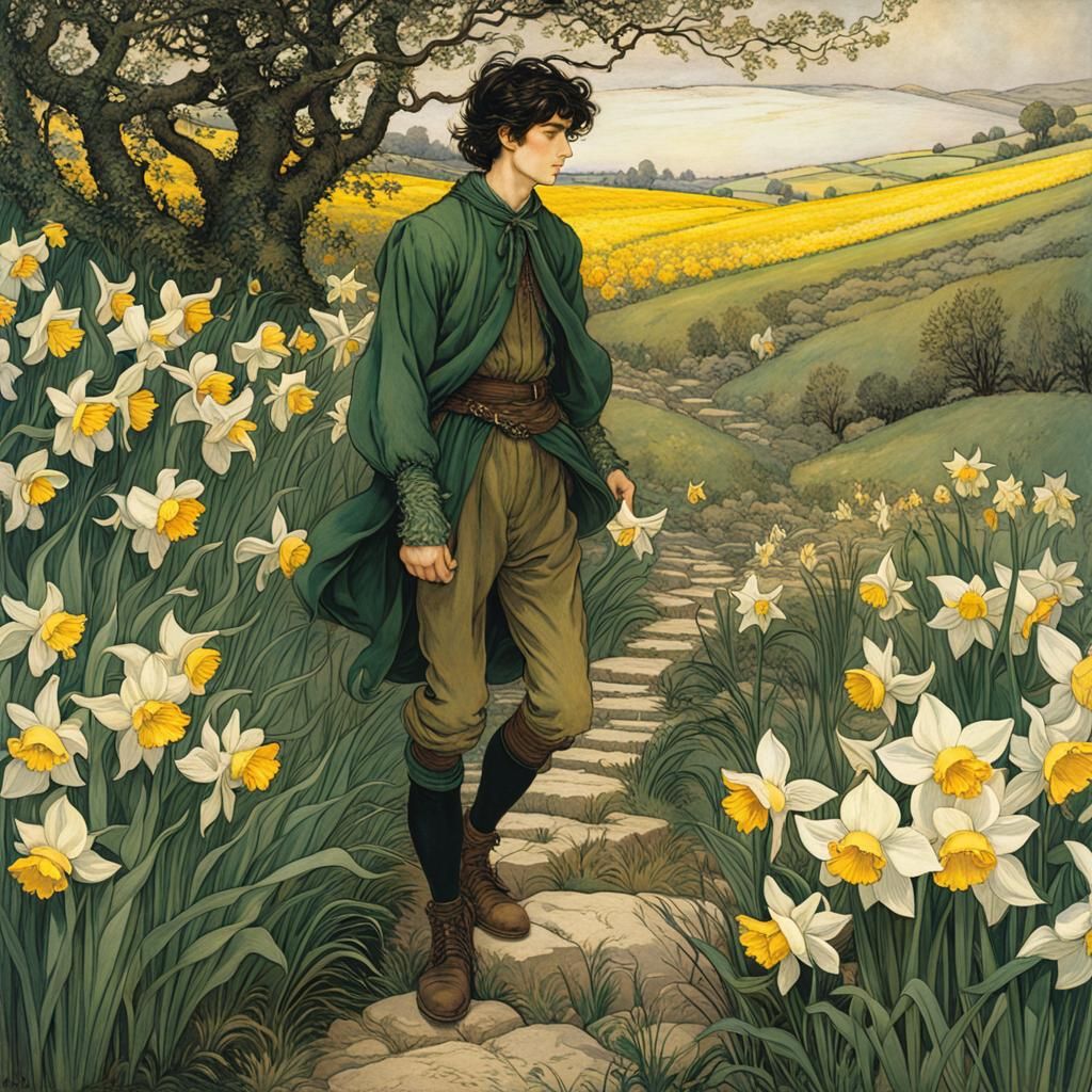 Daffodil Hillside Inspired by Arthur Rackham