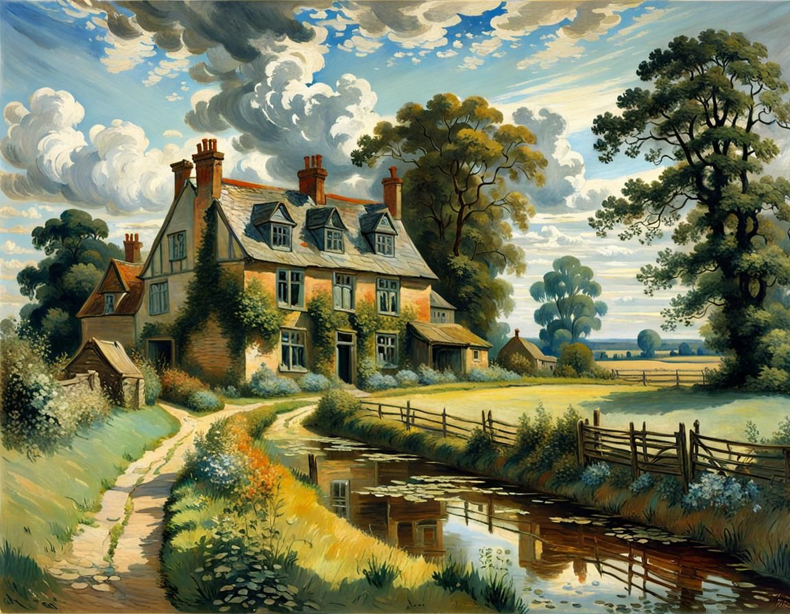 English Countryside Manor in Impressionist Hues