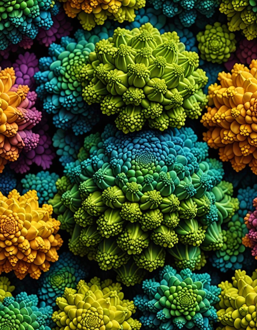 Vibrant Romanesco Broccoli in Sacred Geometry Style