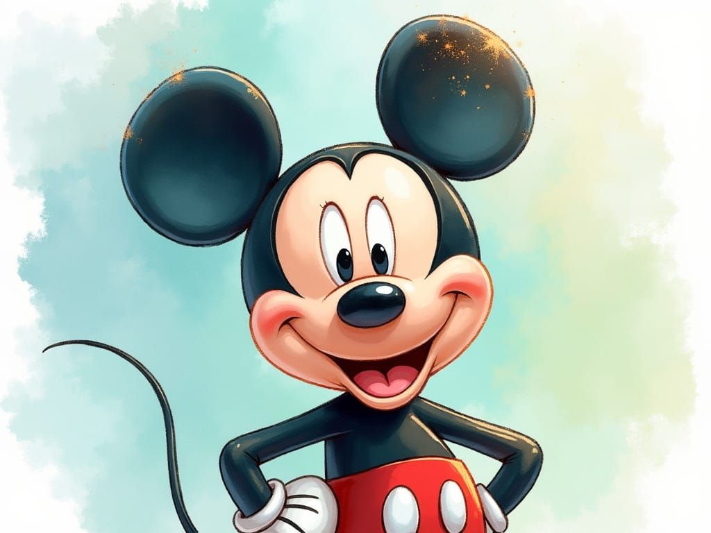 Joyful Mickey Mouse in Whimsical Watercolor