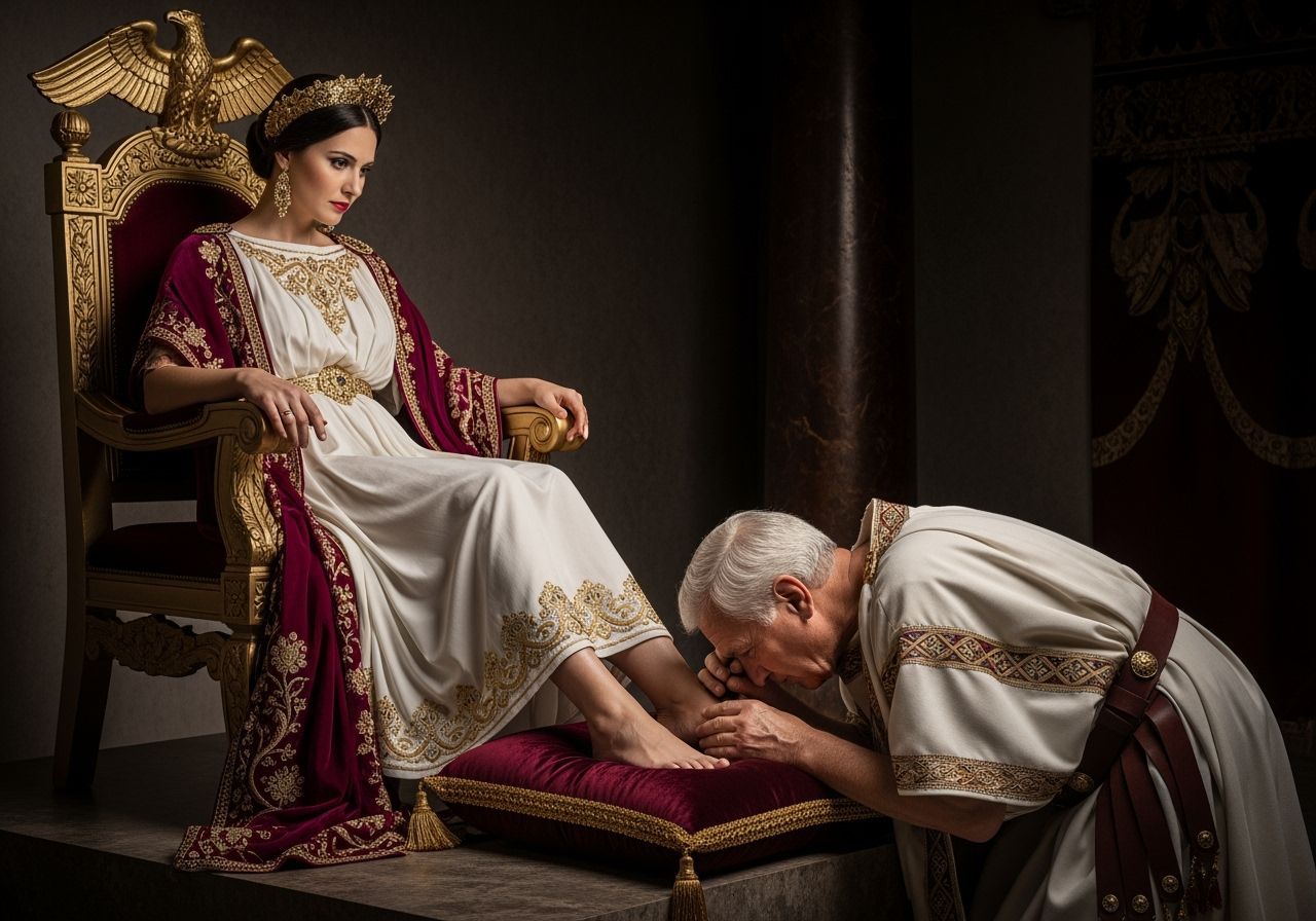 Ornate Roman Empress on Gold Throne Photograph