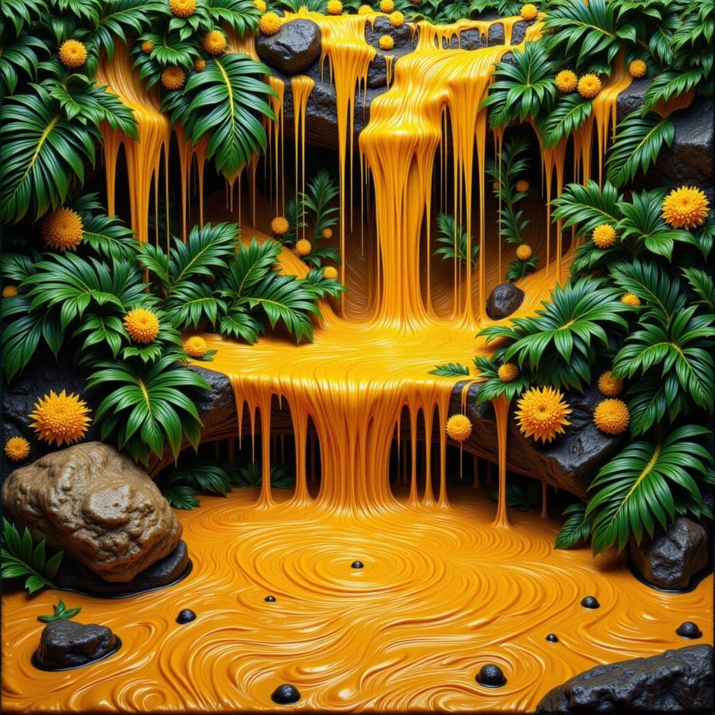 Surreal Honey Cascade in Metallic Gold Style