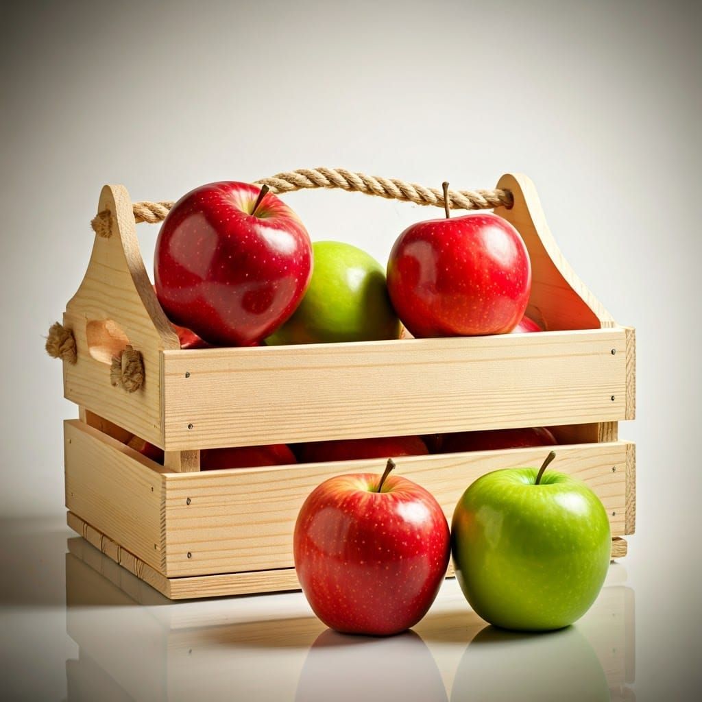 Rustic Wooden Crate Overflowing with Vibrant Apples in a Sof...