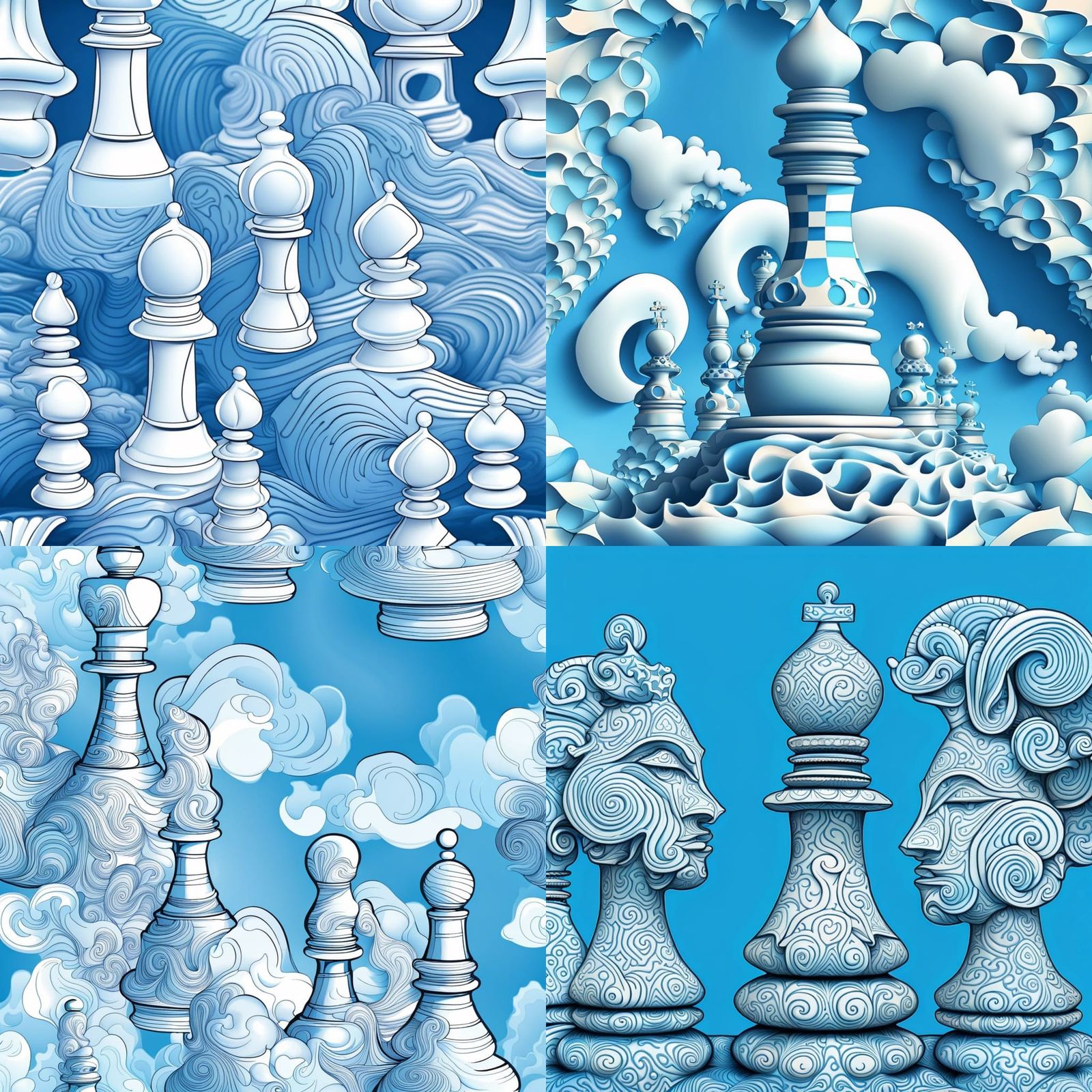 Chess Piece Clouds in Sunny Sky, Abstract Vector Art