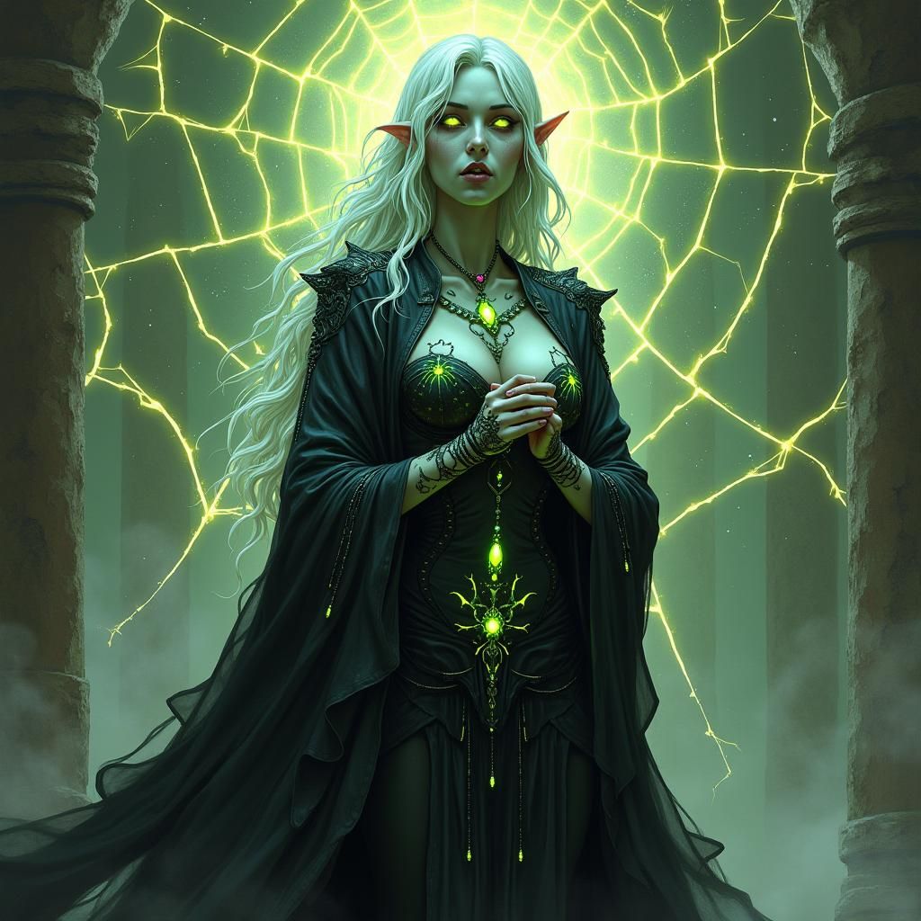Drow Elf Cleric in Dark Fantasy Illustration