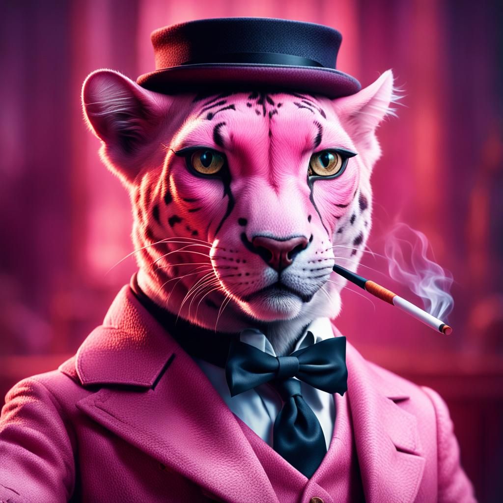 Pink Panther Smoking: Hyperrealistic Macro Portrait