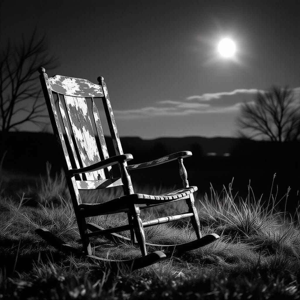 Abandoned Rocking Chair on the Moon in Hyperrealistic Style