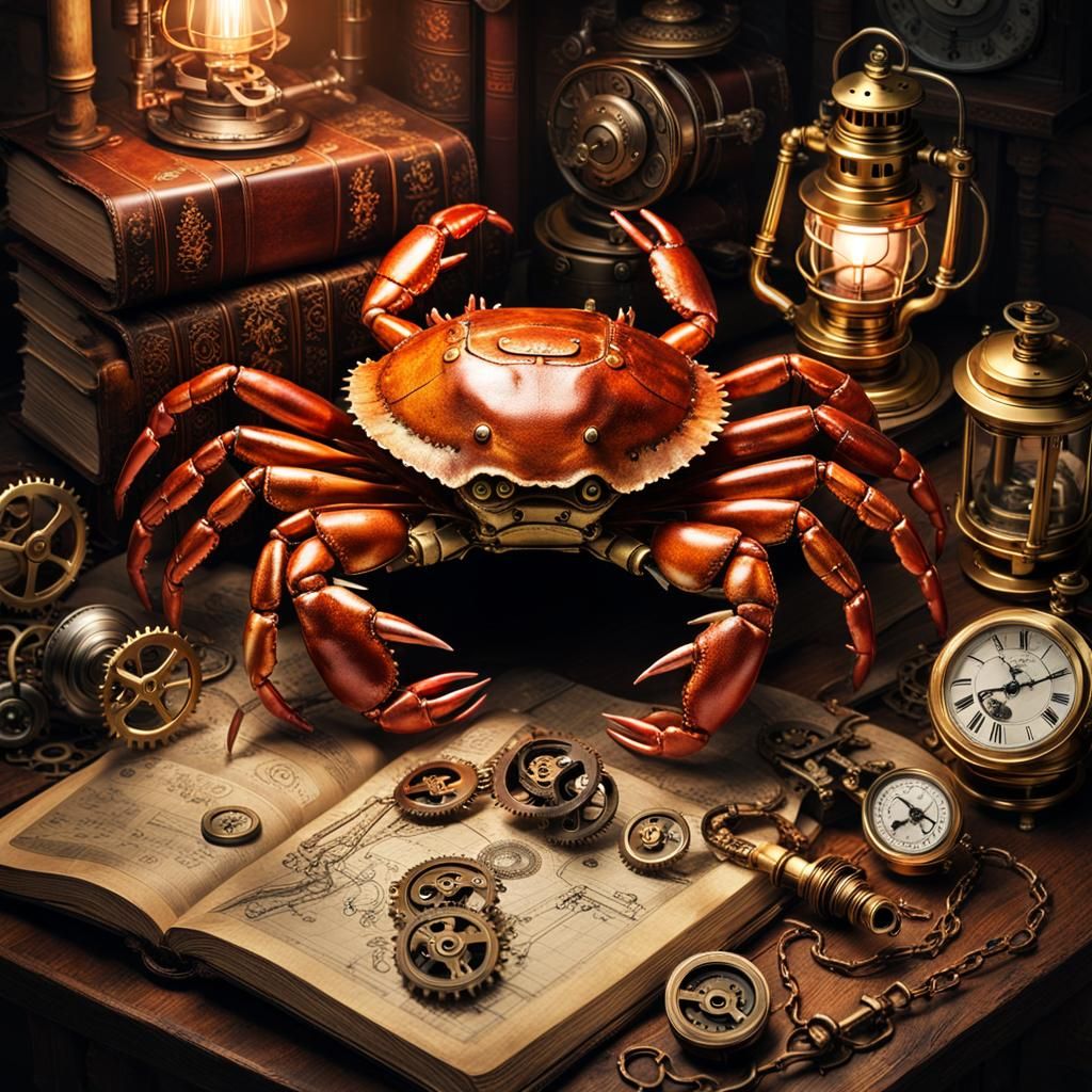 Steampunk Crustaceans Still Life in Victorian Style