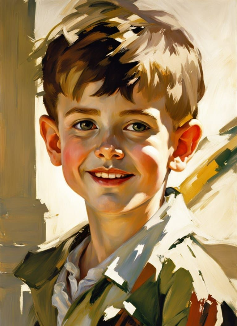 Young Boy with Impasto Brushstrokes and Chiaroscuro