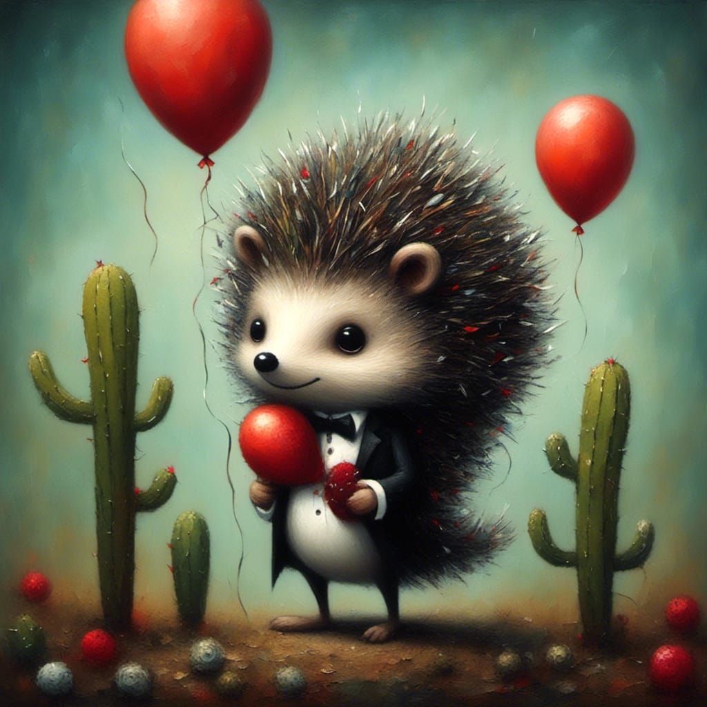 Hedgehog with Balloons in Dramatic Scene