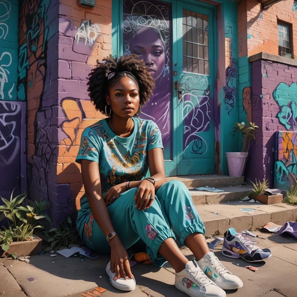 Cute Girl in Graffiti Art Style Portrait