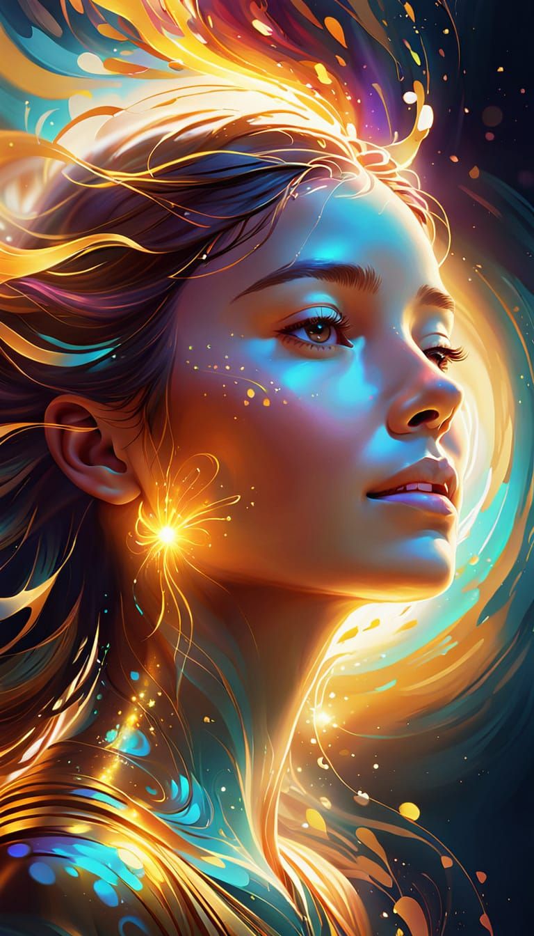 Woman's Head Receiving Light Energy in Digital Art