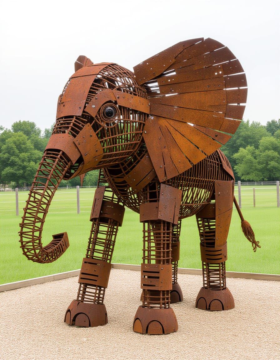 Scrap Metal Baby Elephant Sculpture