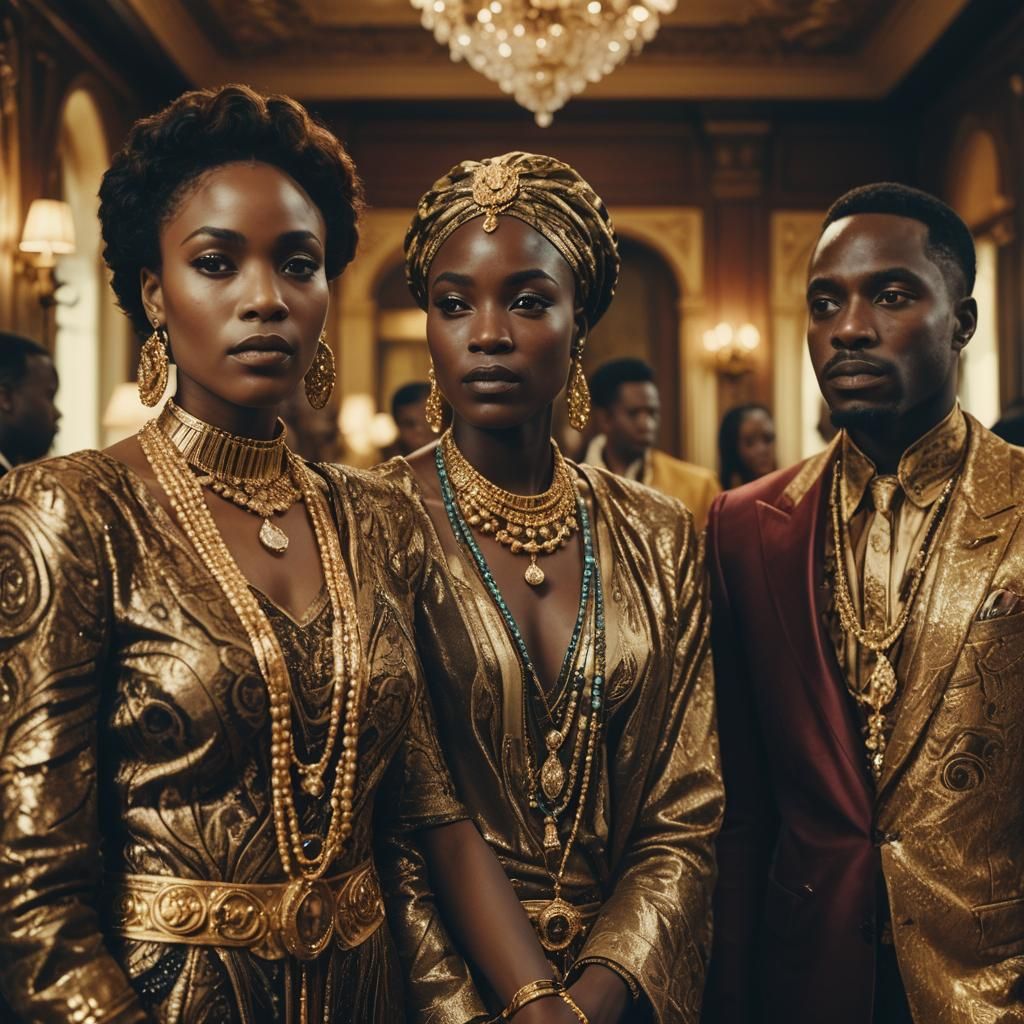 Wealthy Africans in Lavish Mansion: Cinematic Portrait