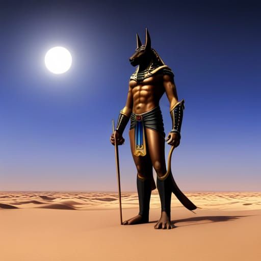 Hyperrealistic Anubis in Ancient Egyptian Scene