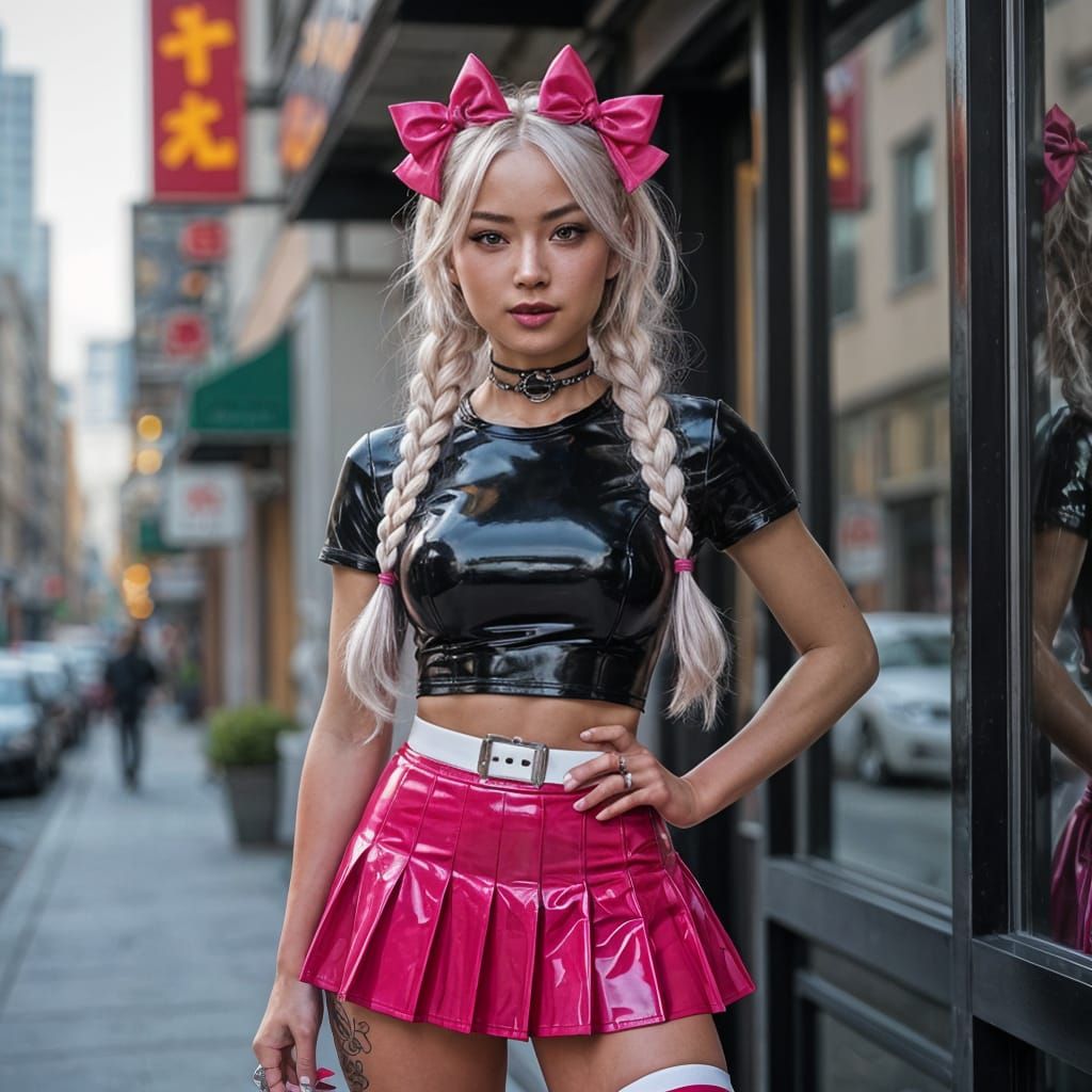 Woman in Latex Fashion with Braids and Piercings