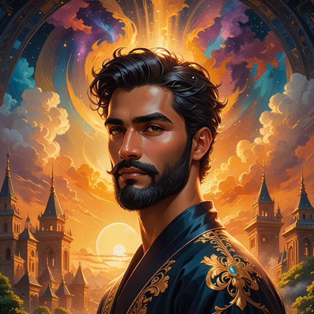 Sensual Gentleman in Velvet Robe Amidst Art Nouveau Palace