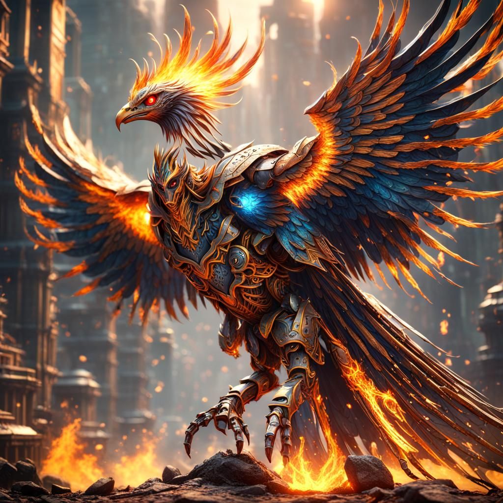 Detailed Robot Phoenix in Fantasy Concept Art