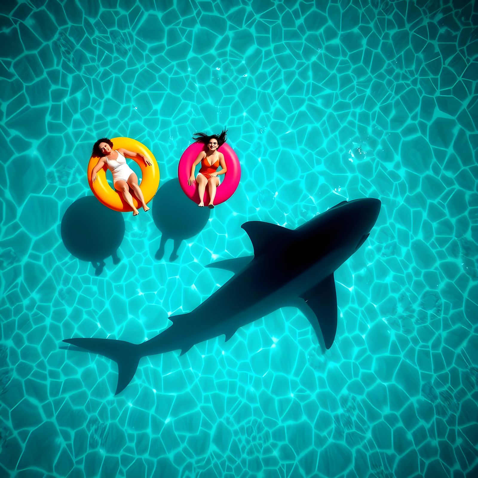 Sun-Kissed Pool Party Underwater Shark Shadow
