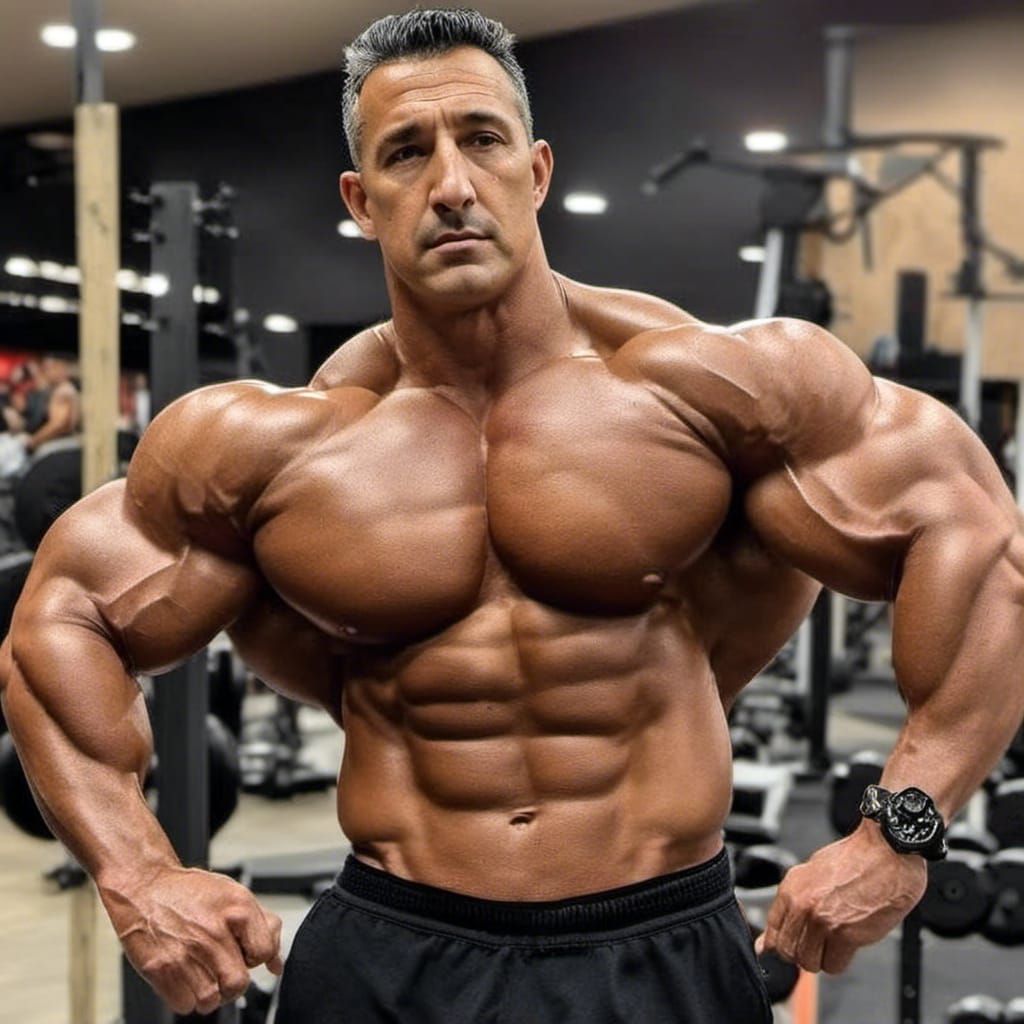 Muscular Bodybuilder Posing at Mr. Universe Competition