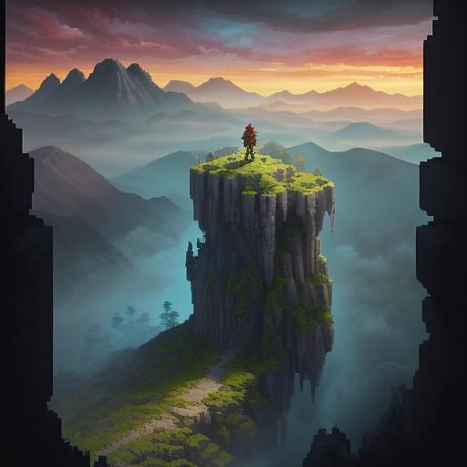 Victorious Warrior in Mystical Realm: Pixel Art