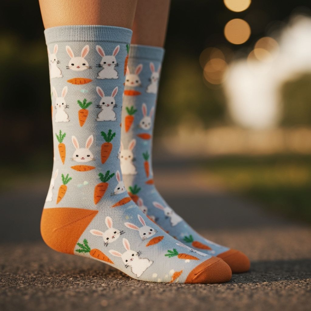 Bunny and Carrot Socks in Soft Pastel Colors