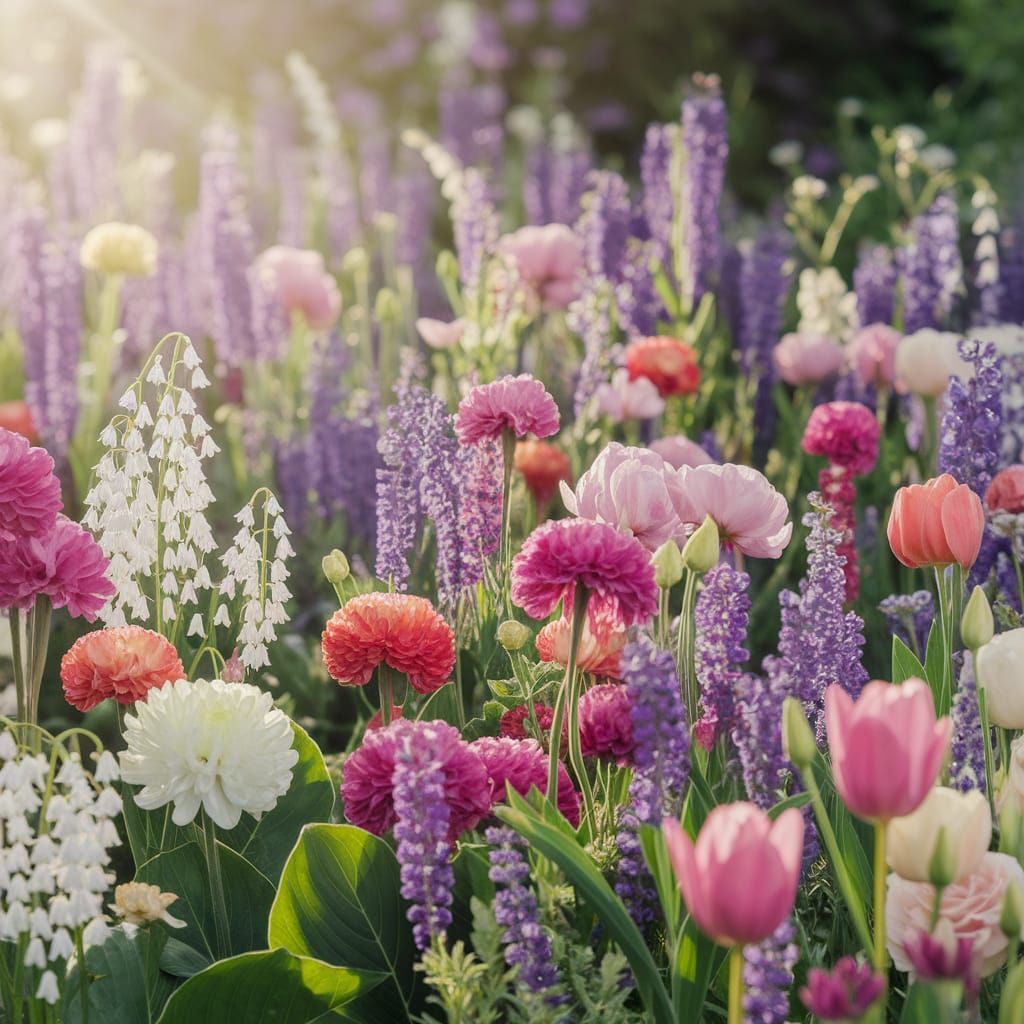 Vibrant Floral Tapestry in a Sun-Drenched Meadow