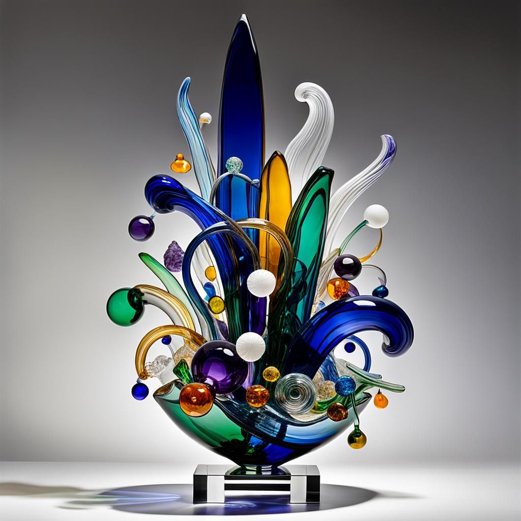 Abstract Glass Sculpture in Modern Style