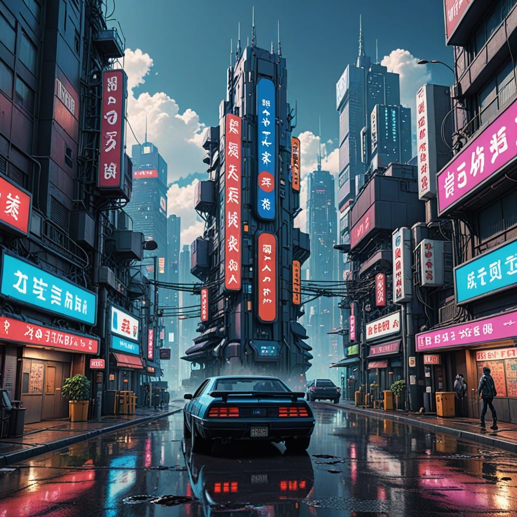 Vibrant Neo Tokyo Metropolis in Retro-Futuristic Style