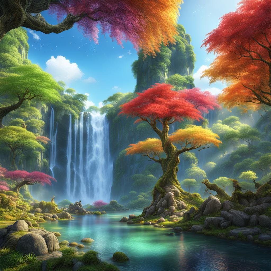 Feng Shui Garden with Rainbow and Phoenix