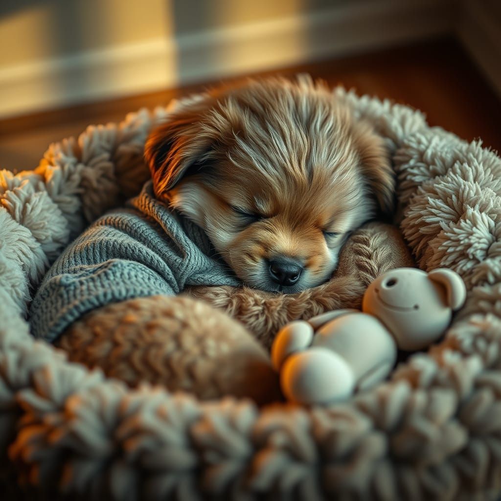 Sleepy Puppy in Hyper-Realistic Photorealistic Style